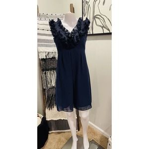 Lilly Pulitzer Ruffle Neckline Navy Blue Chiffon Mini Dress Pleats Sz 2 🌸